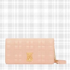 BURBERRY - Lola Quilted Leather Wallet on a Strap-Peach Pink